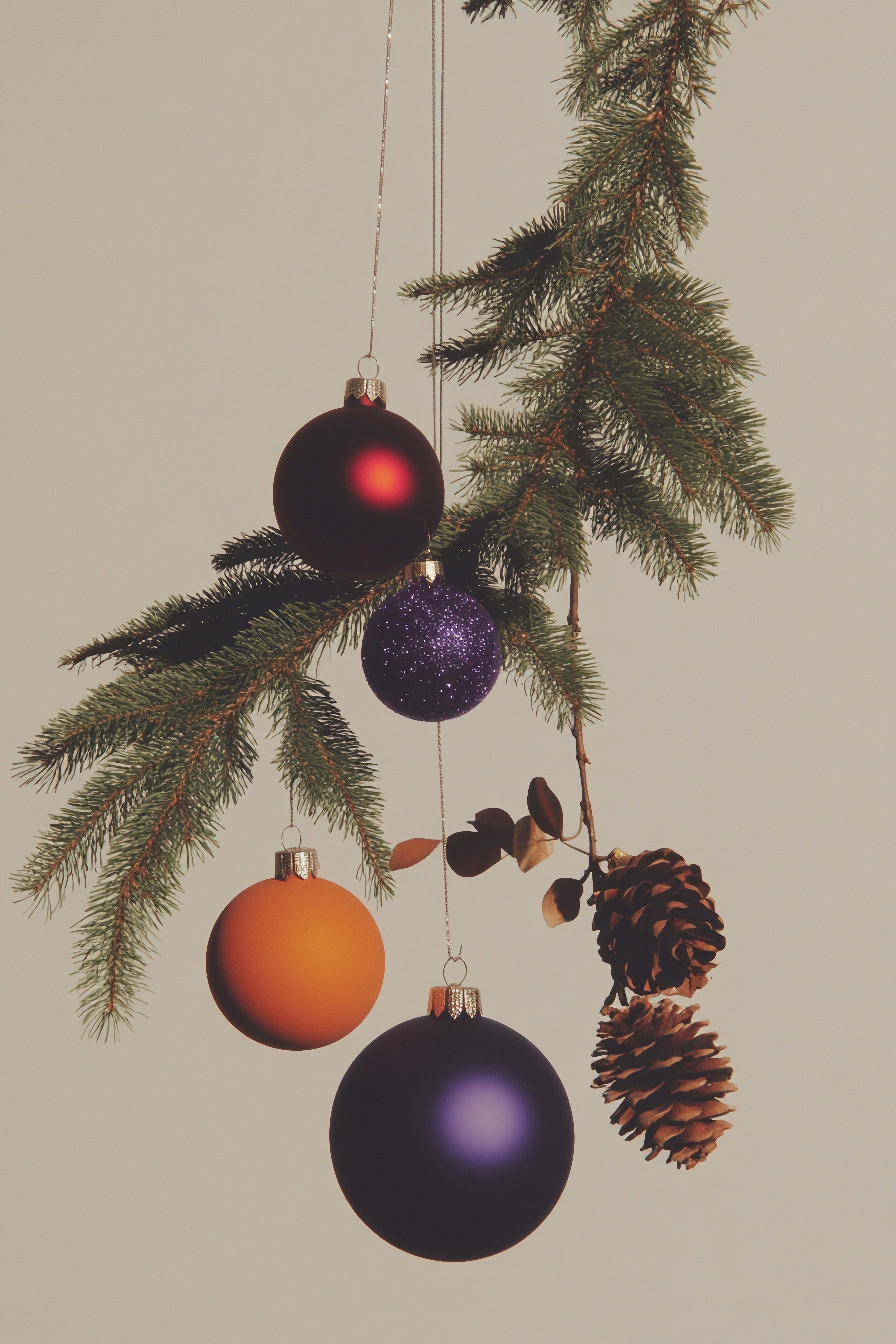 オーナメントがぶら下がっているクリスマスツリー