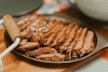 A close up of a plate of food on a table