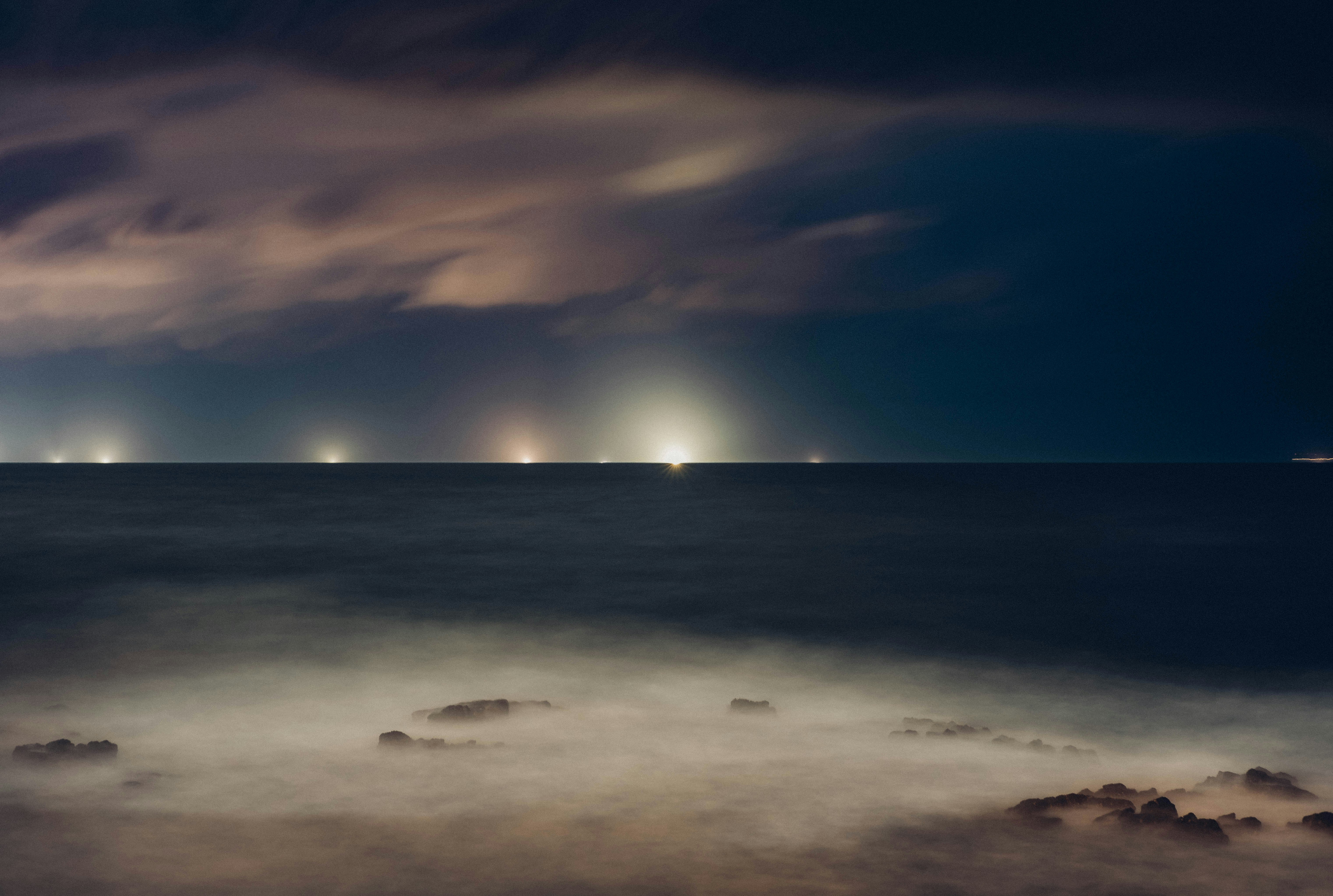 A long exposure of a beach at night