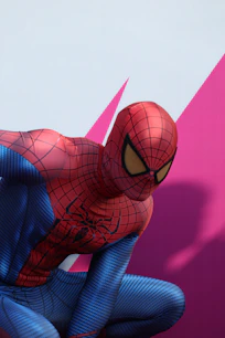 A man in a spider man suit poses for a picture