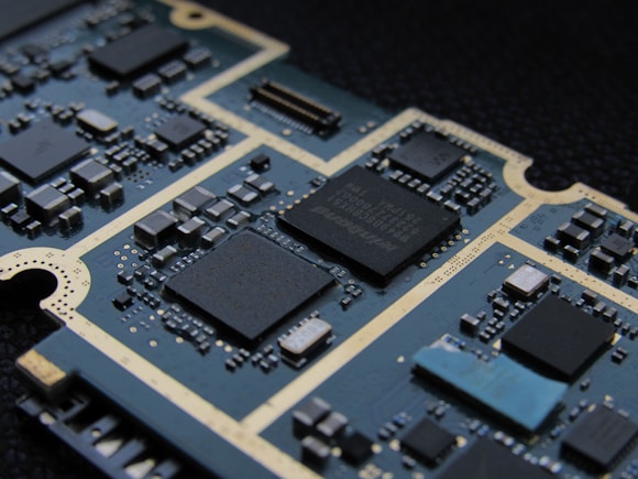 A close up of a computer mother board
