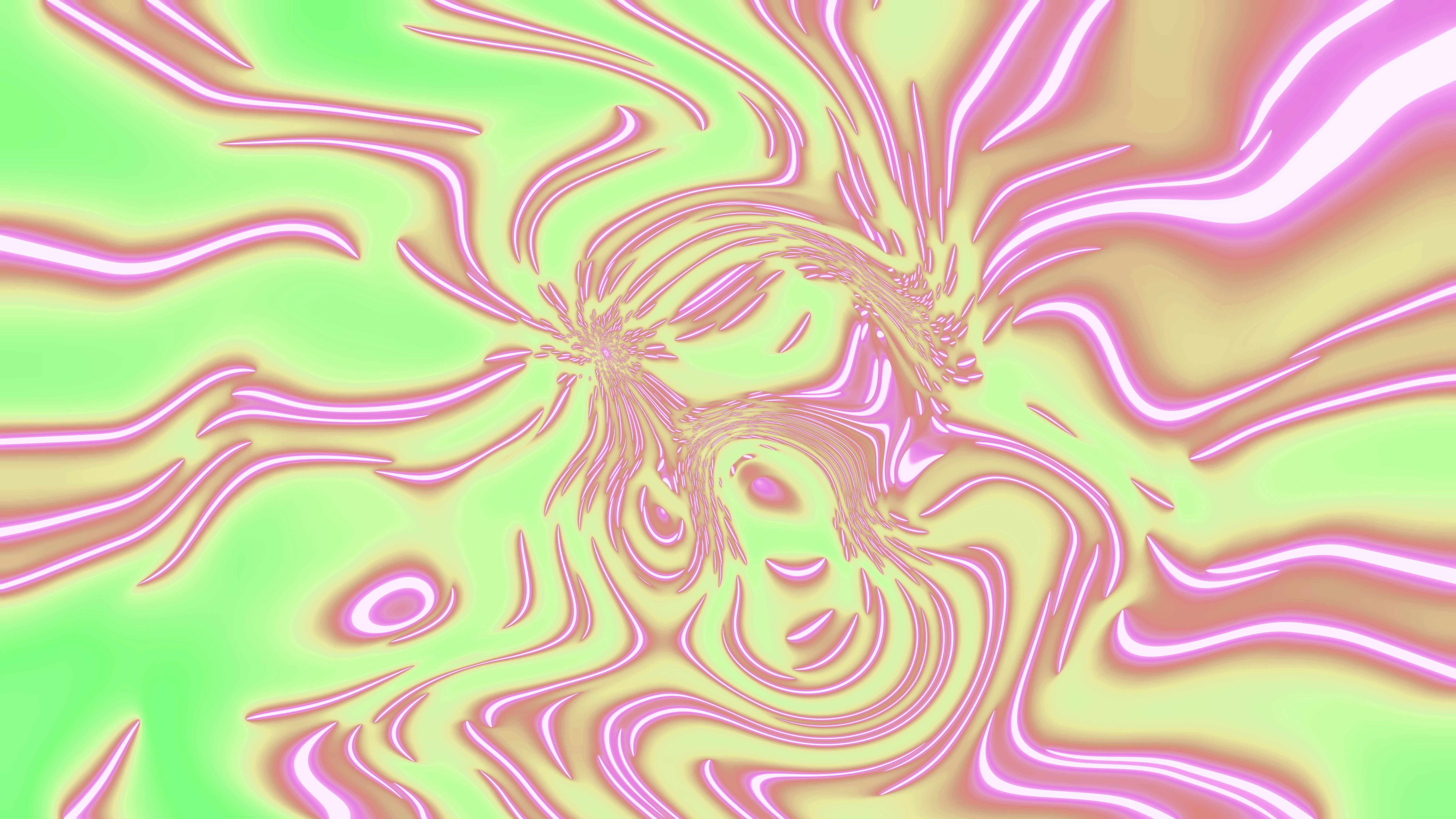 An abstract image of a woman's face in pink and green