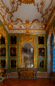 Deep forest green and gold interior