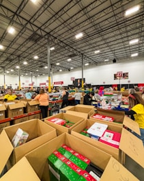 A large warehouse filled with lots of boxes