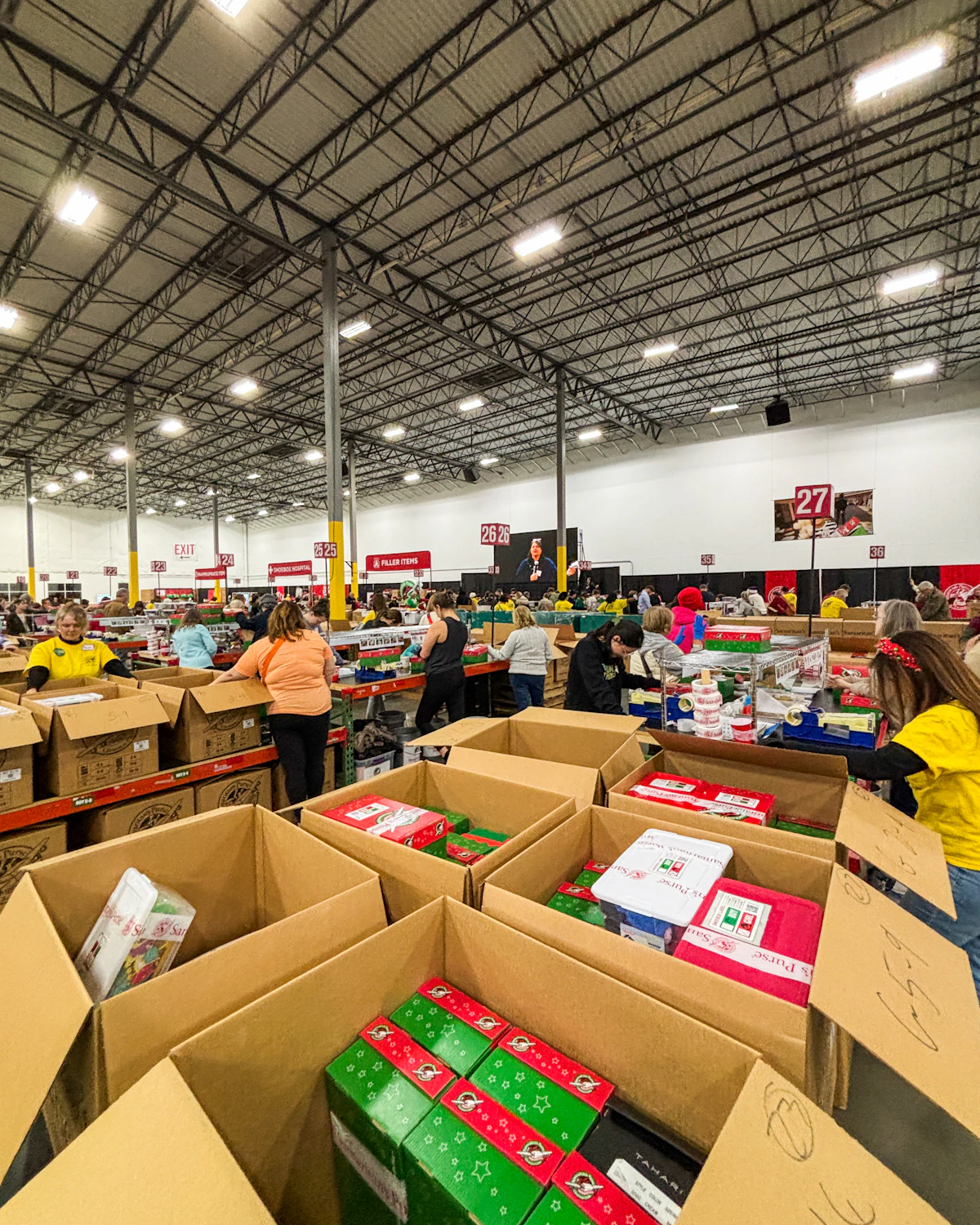 Warehouse filled with aid boxes