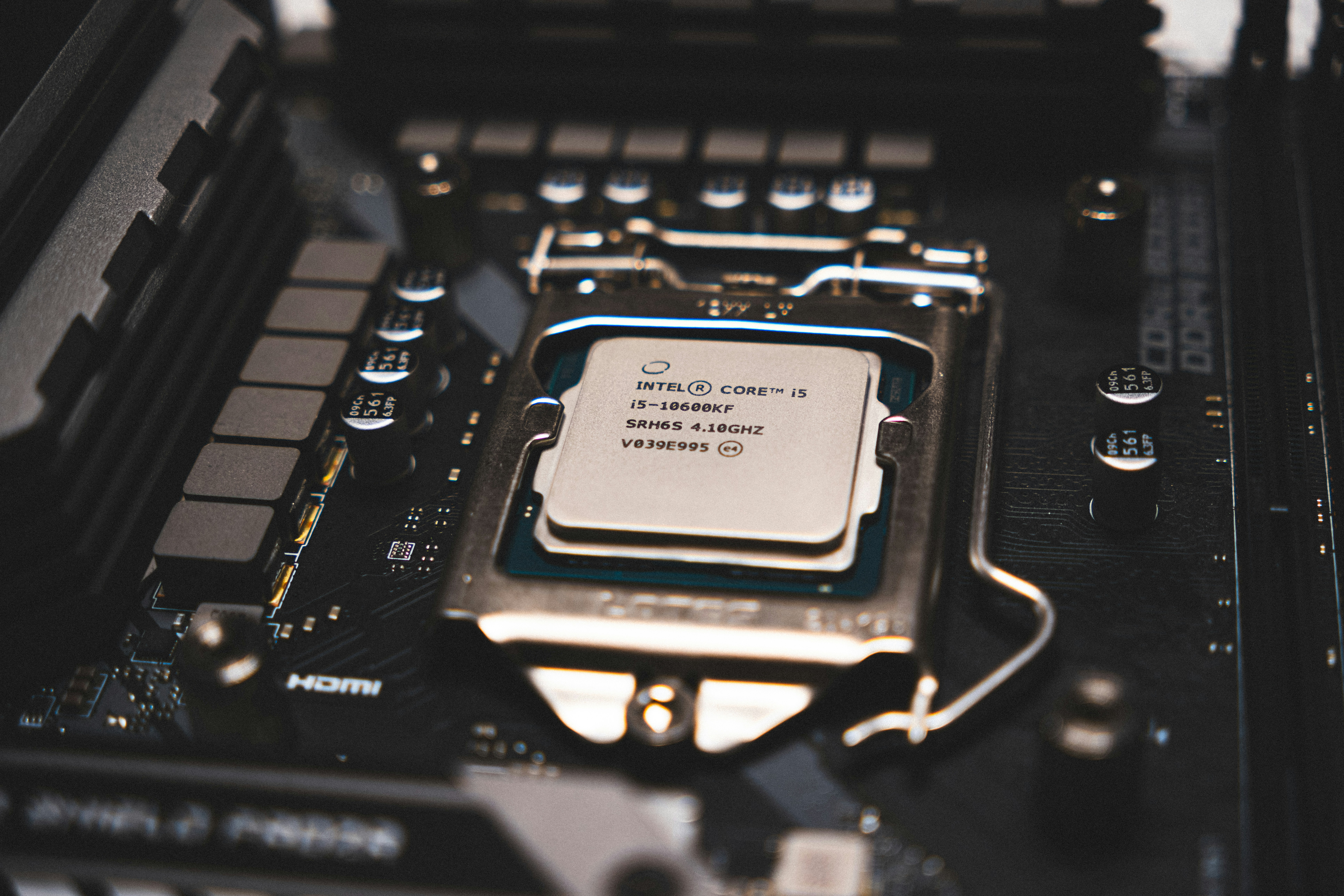 A cpu chip sitting on top of a computer