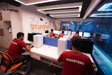 A group of people playing a video game