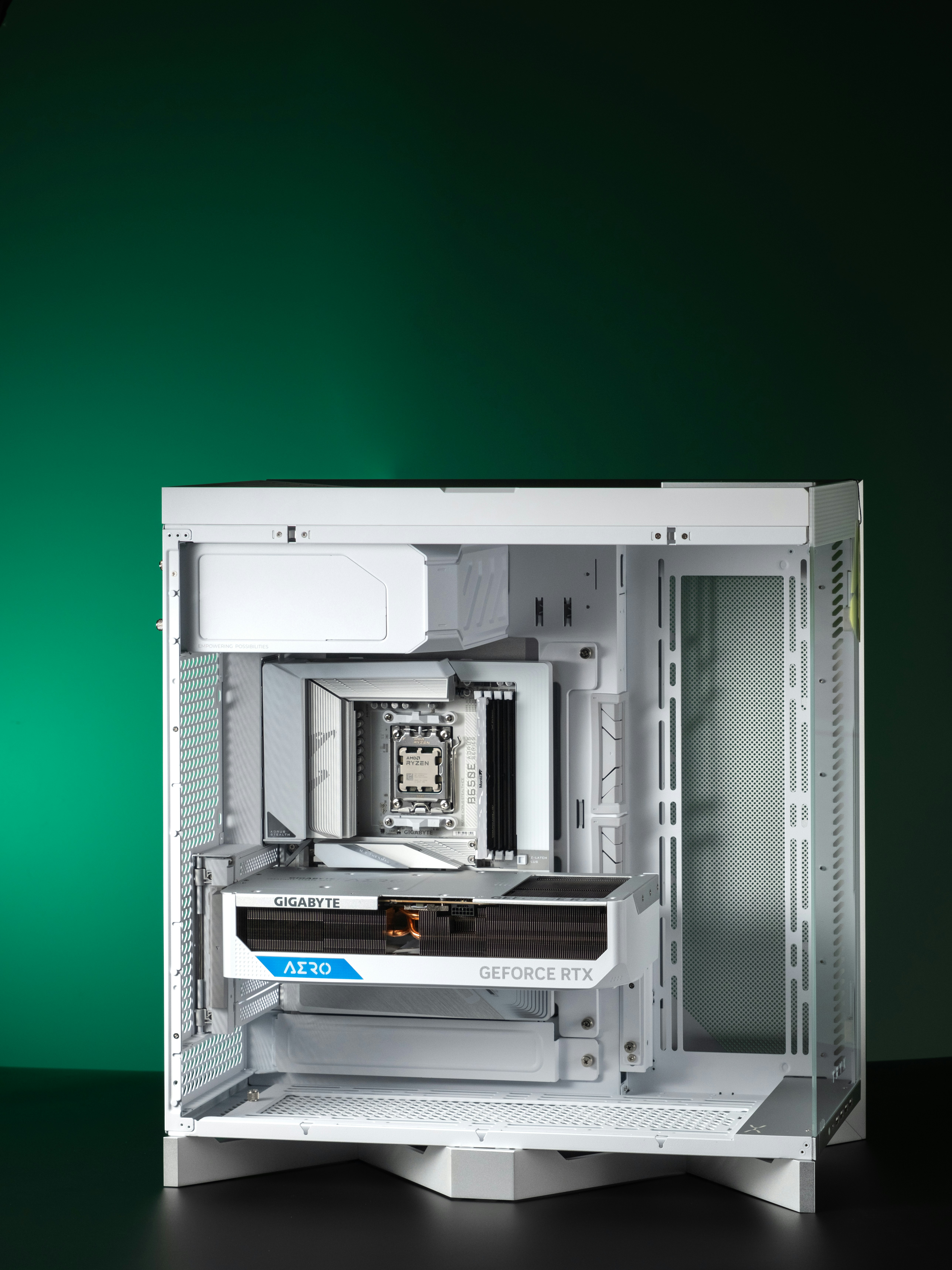 A white computer case sitting on top of a table