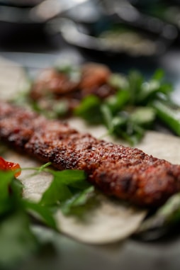 A close up of a plate of food on a table
