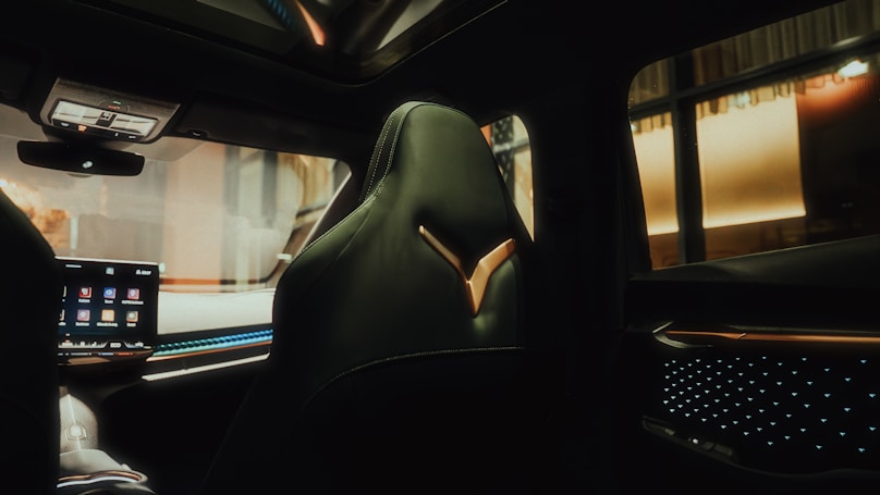 The interior of a vehicle with a view of the dashboard