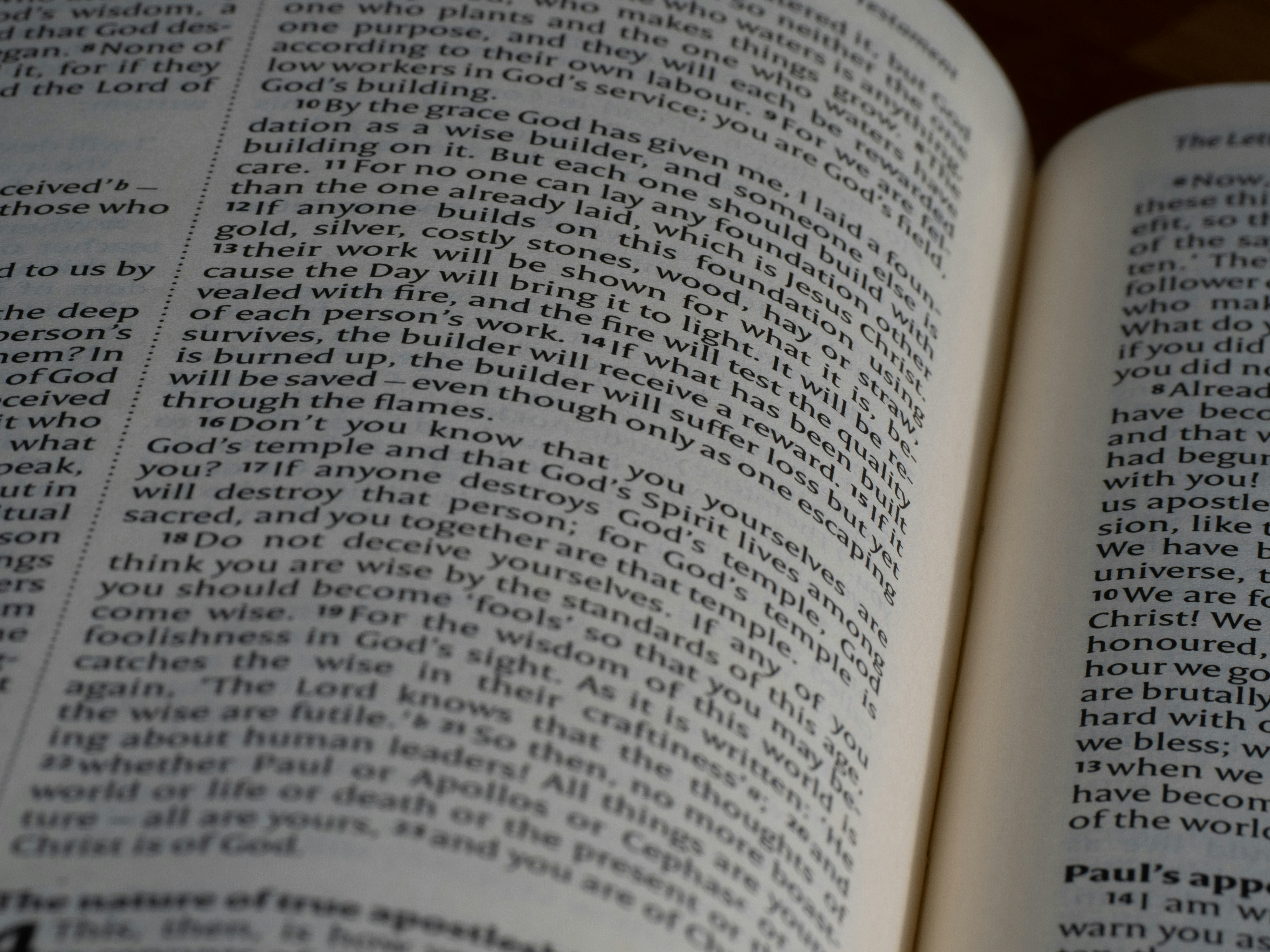 A close up of an open book on a table