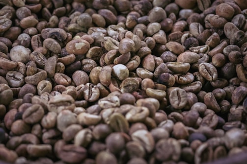 A close up of a bowl of coffee beans