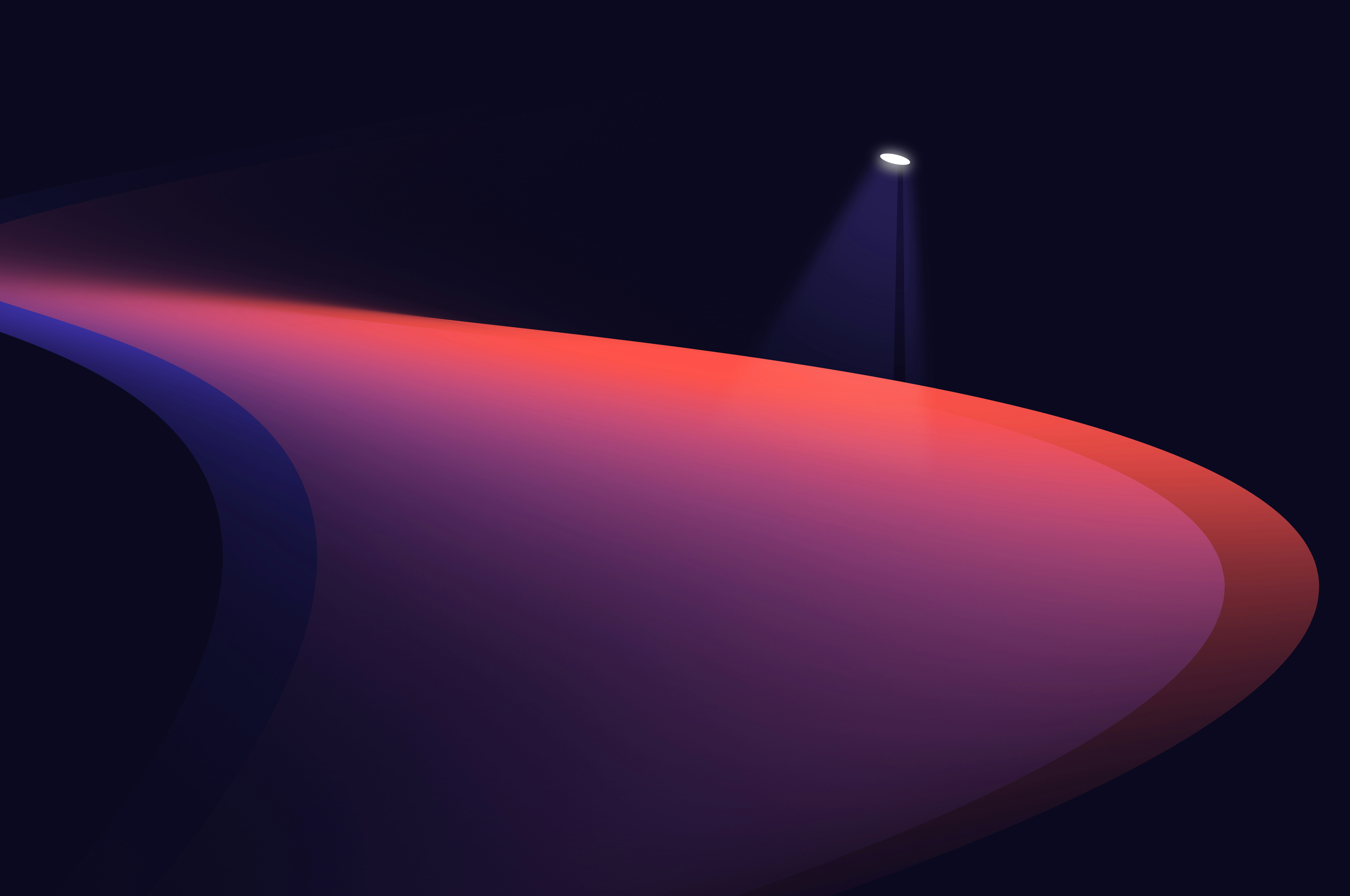 A purple and red object with a light on top of it