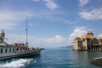A large boat in the middle of a body of water