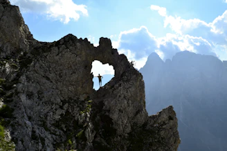 A man standing on top of a rocky mountain