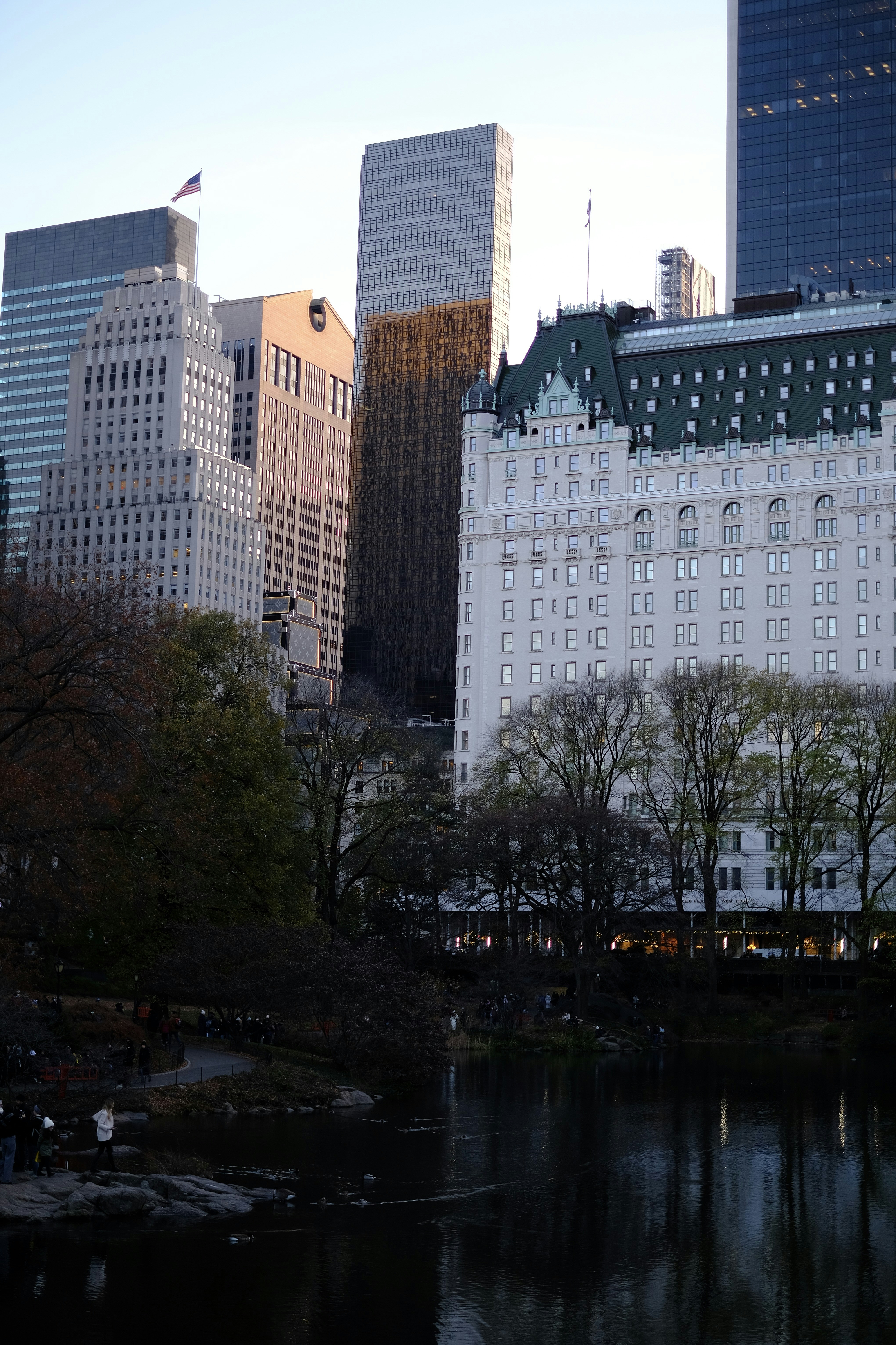 A view of a city from across a lake