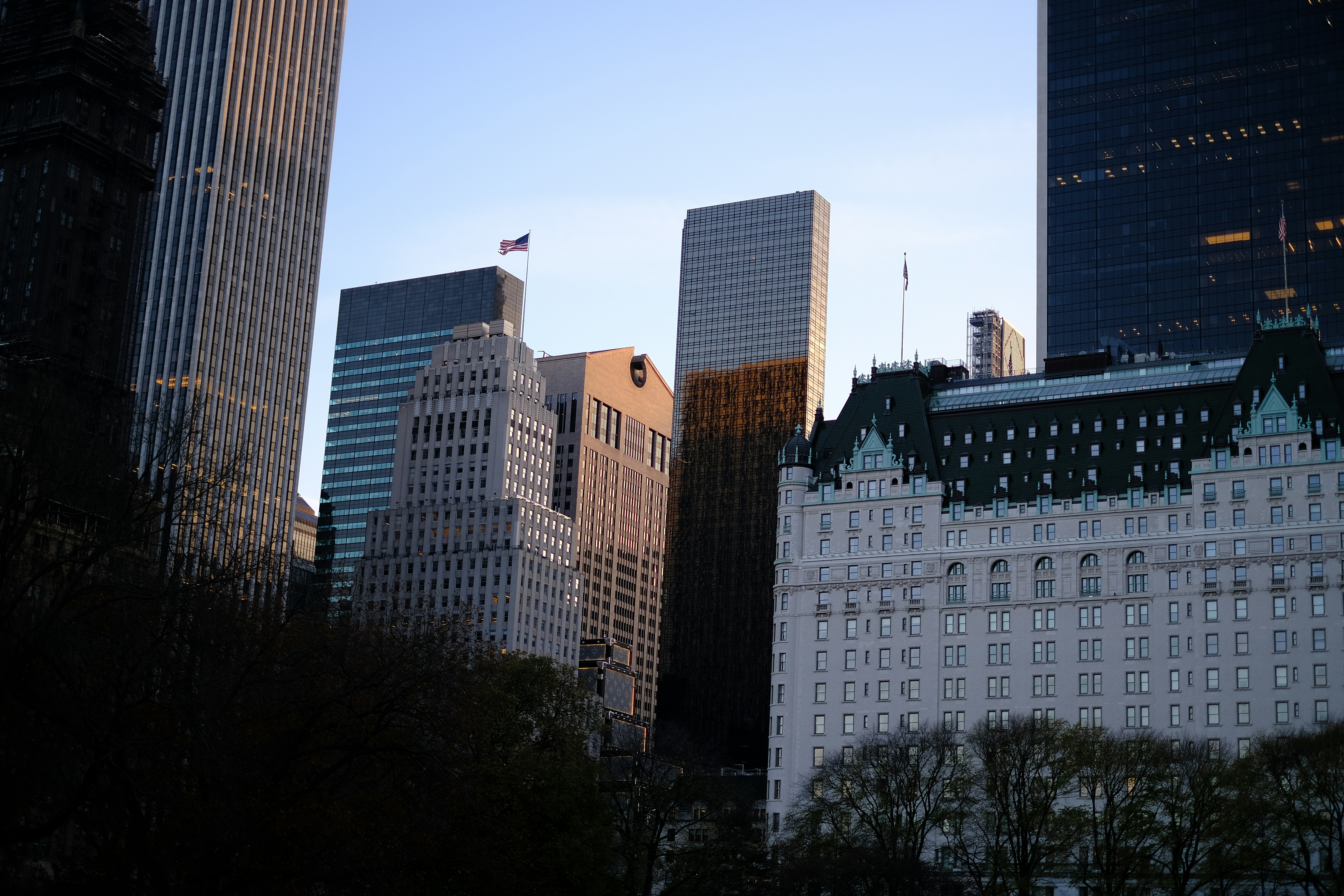 A view of a city with tall buildings