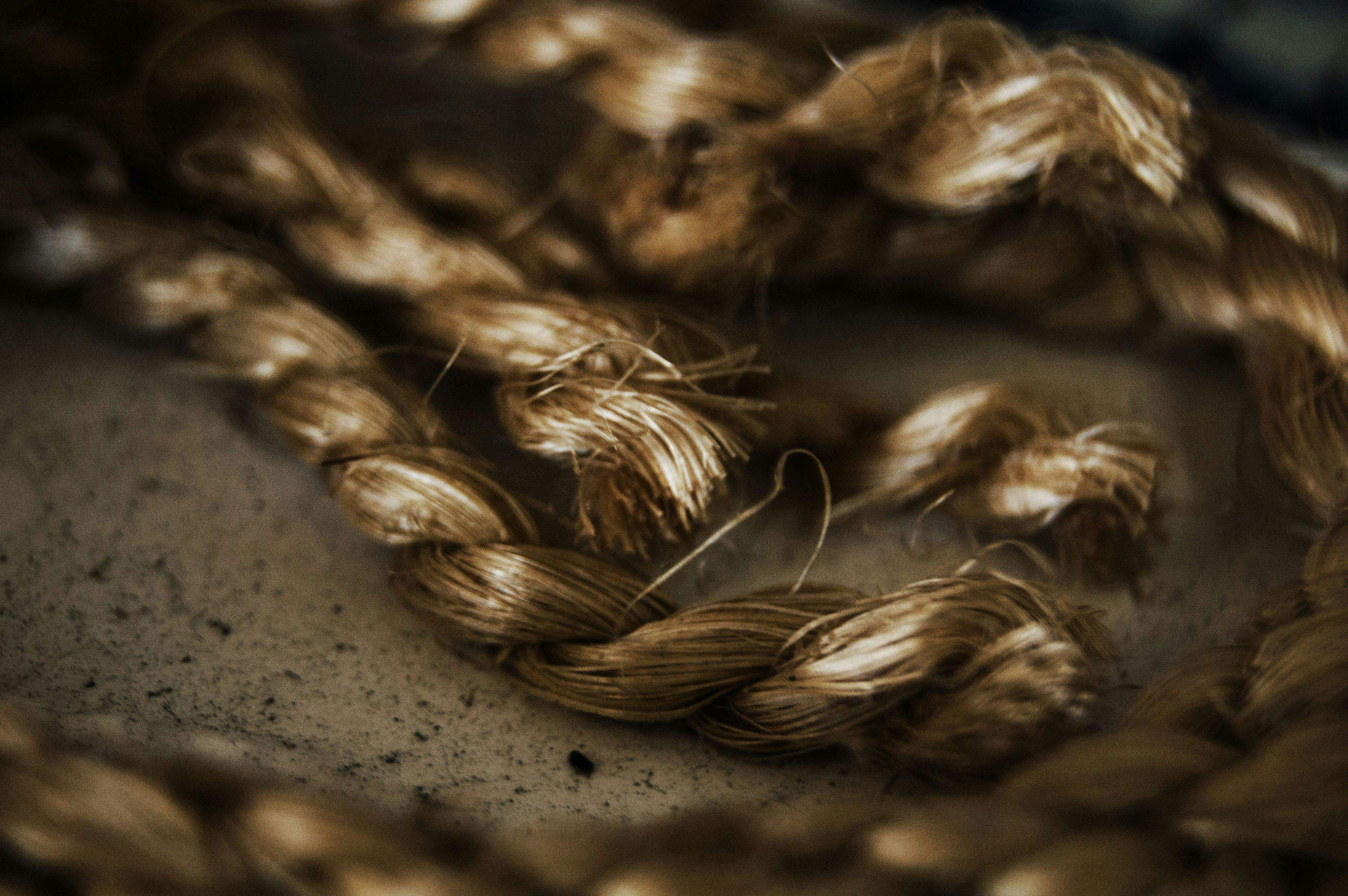 A close up of a rope on the ground