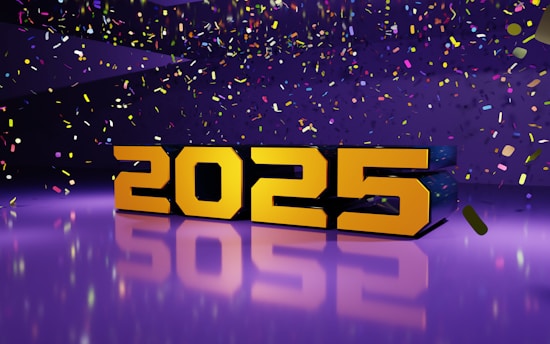 A purple and yellow background with confetti and a star