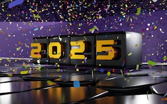 A number twenty five with confetti falling from it