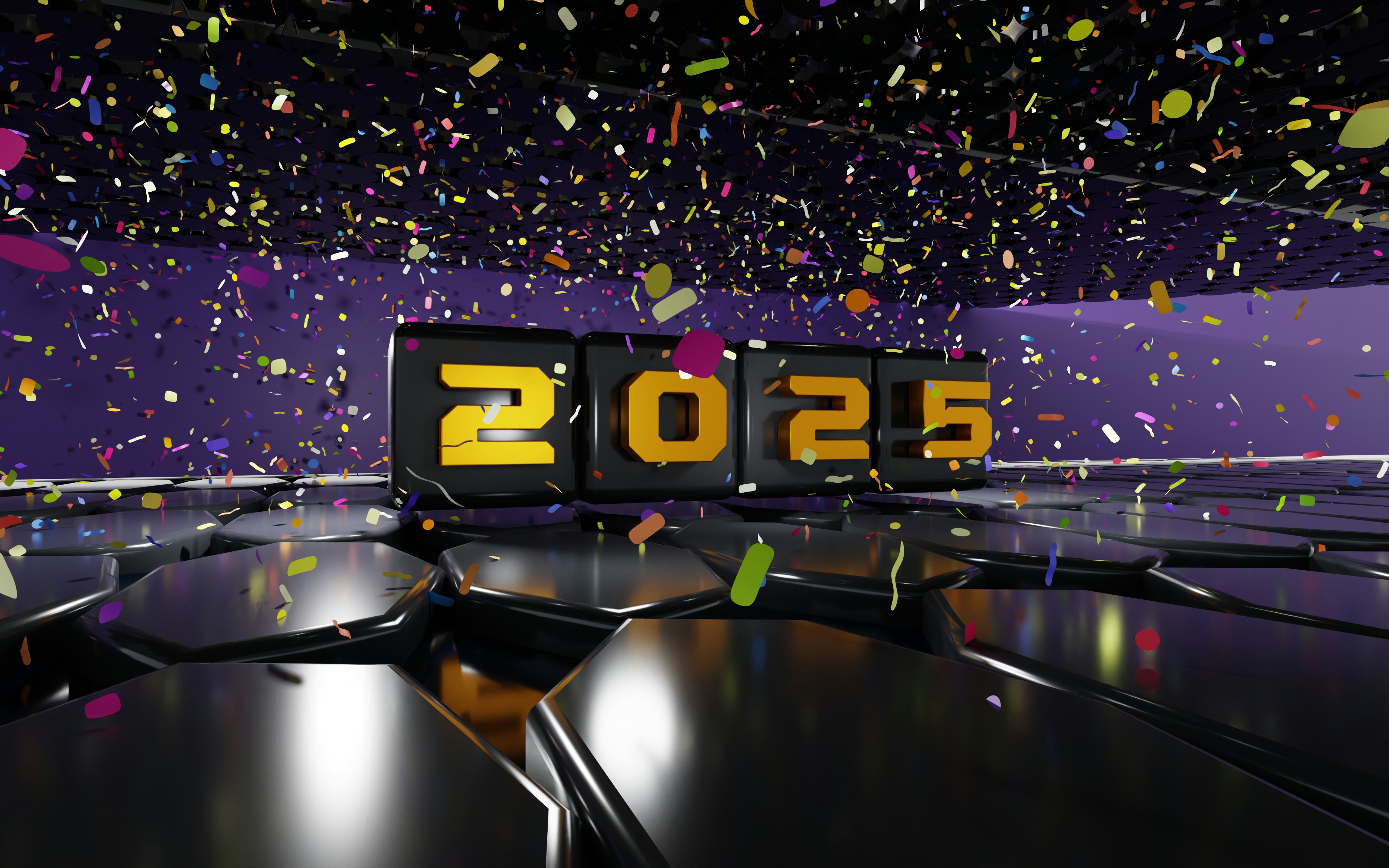 Ein Fernsehbildschirm mit Konfetti, das von der Decke fällt