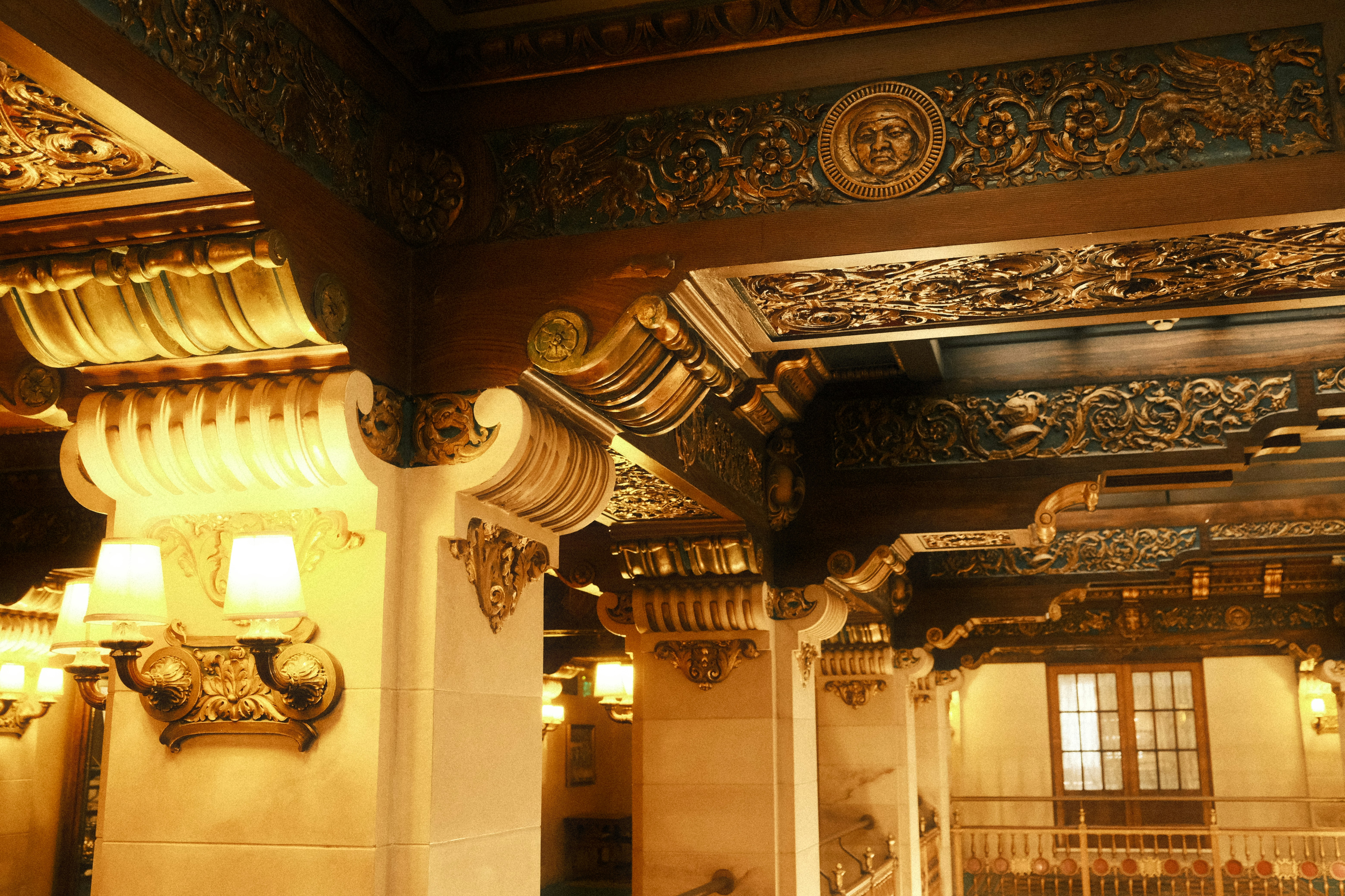 A large room with a lot of lights on the ceiling