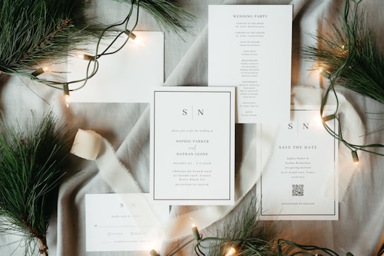 A table topped with lots of cards and lights