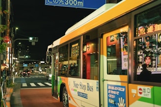 A bus is parked on the side of the street
