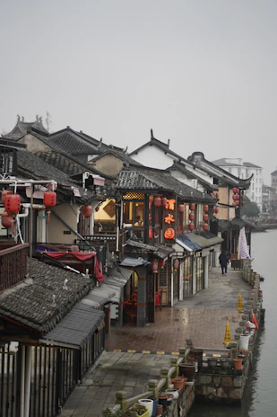 A body of water that has some buildings on it