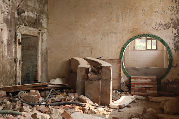 A room that has a bunch of rubble in it