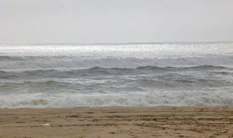 A person walking on the beach with a surfboard