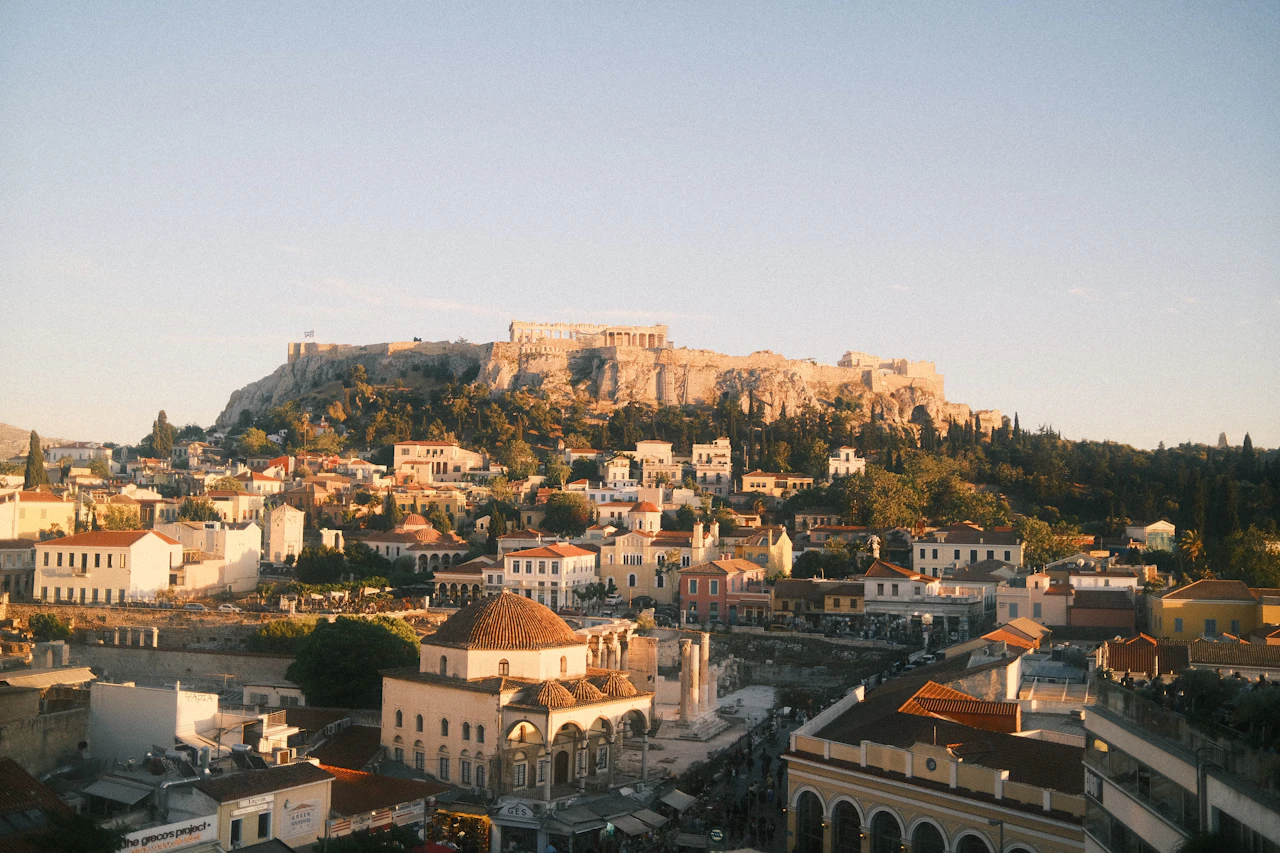View across Athens from a hilltop at dusk