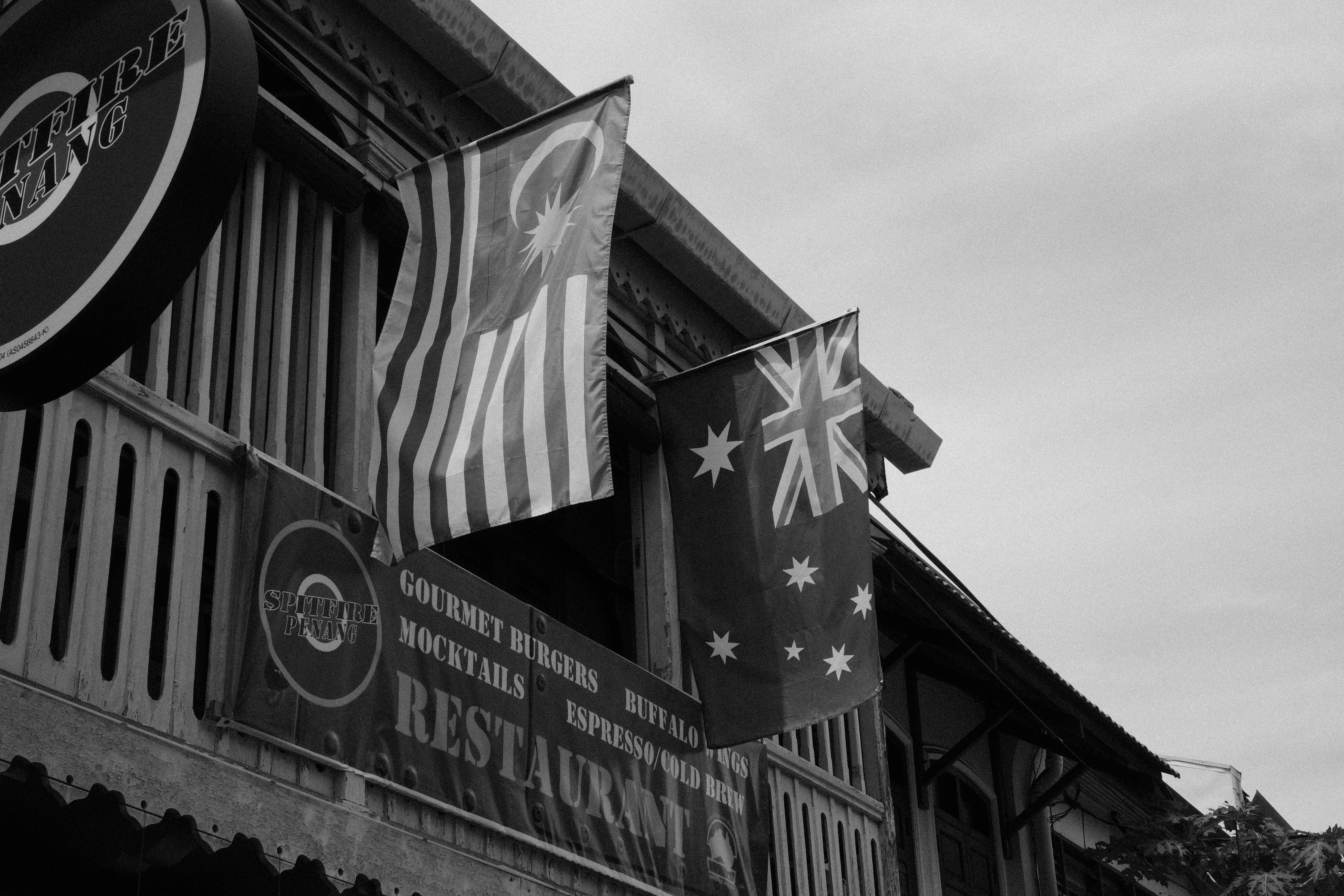 A black and white photo of a restaurant