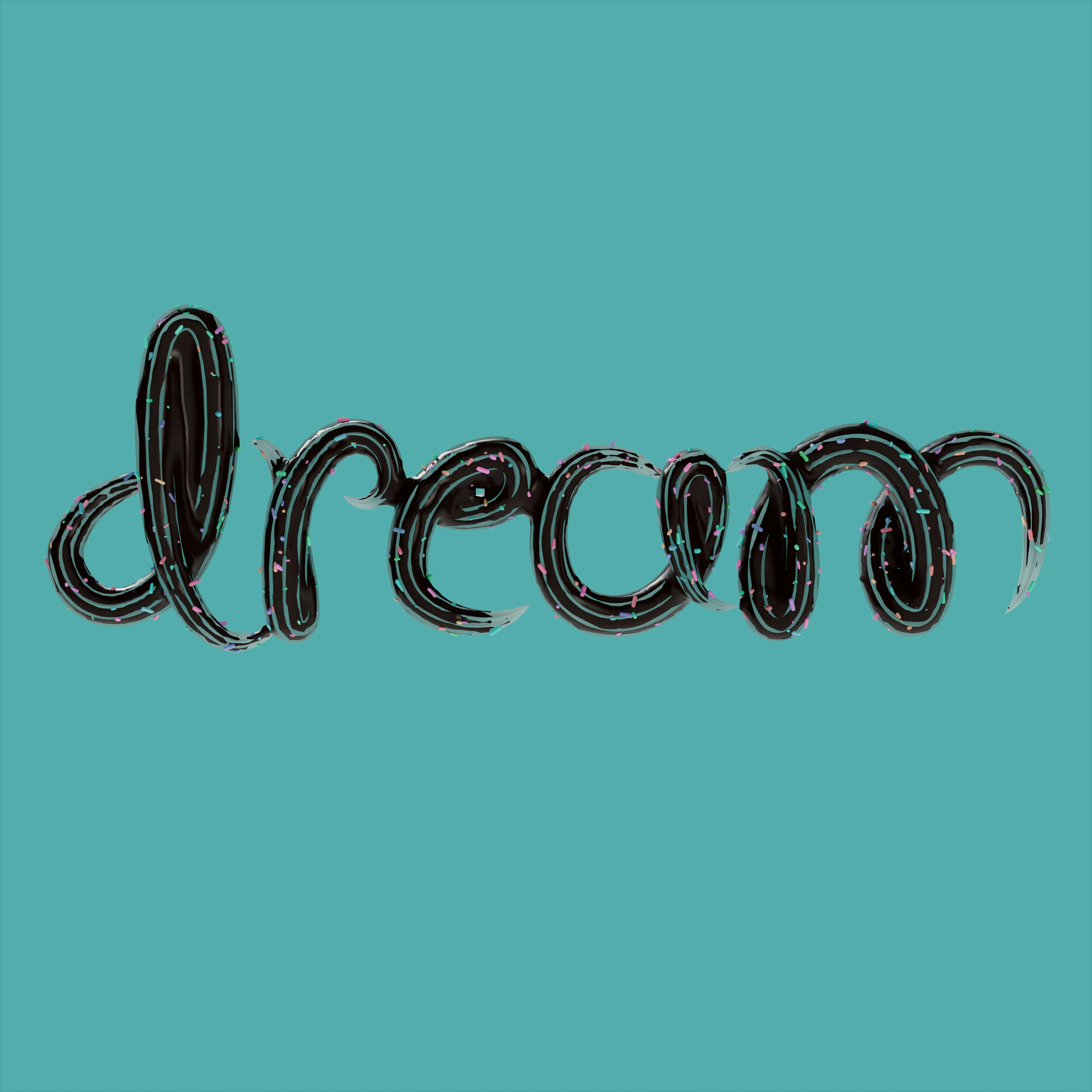 The word dream written in black ink on a blue background