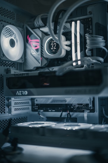 A computer tower with a lot of wires