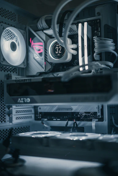 A computer tower with a lot of wires