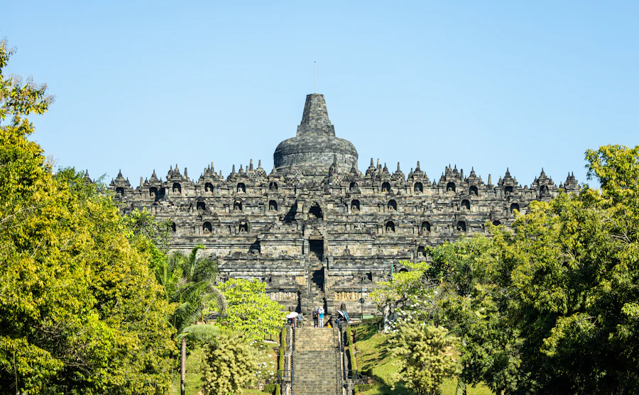 Borobudur Buddhist temple at sunrise, Yogyakarta