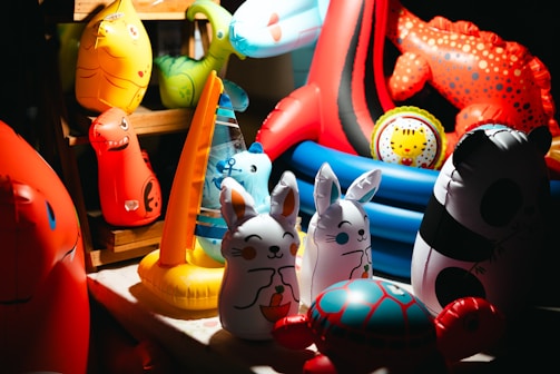 A bunch of toys that are on a table