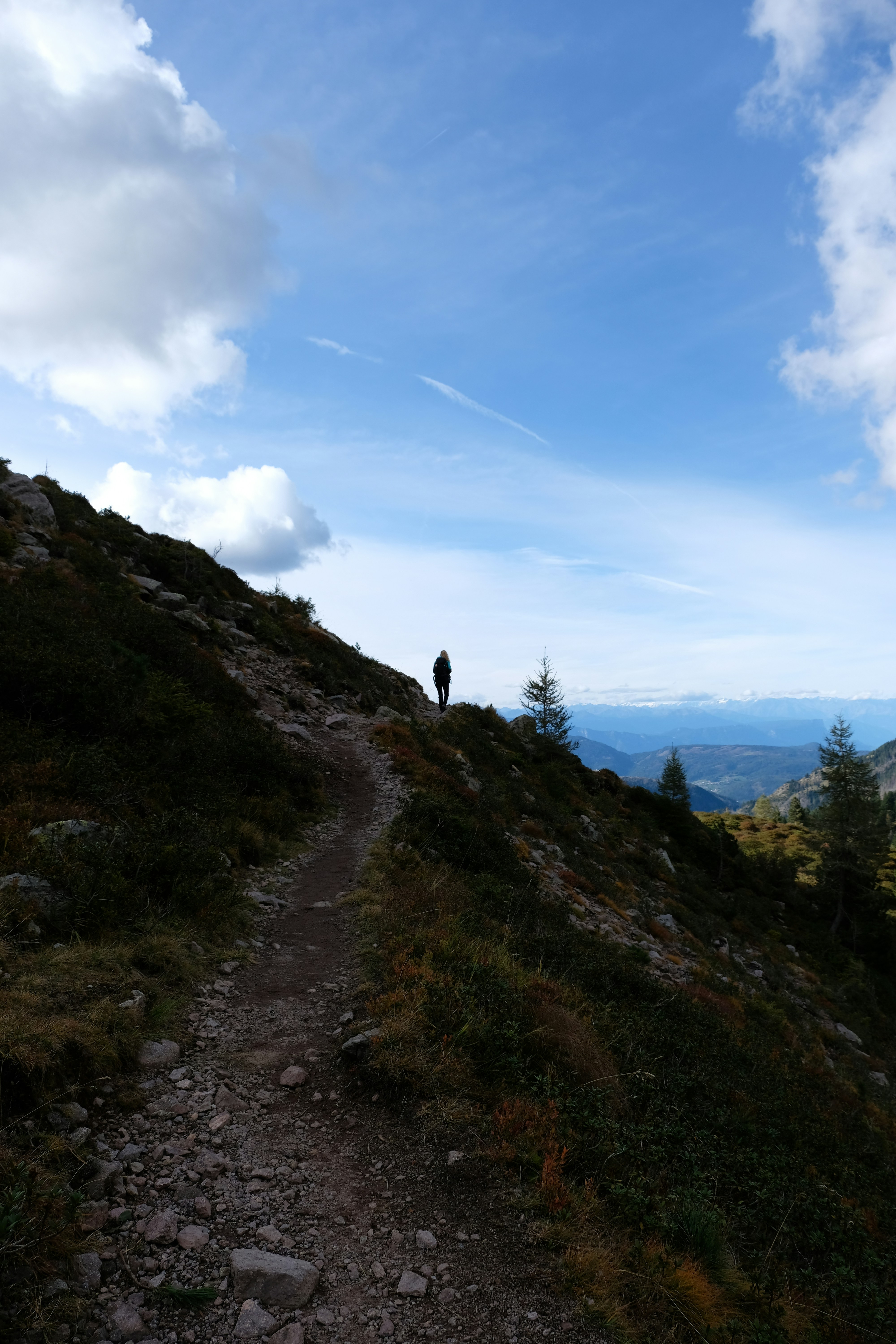 A trail going up a hill on a cloudy day