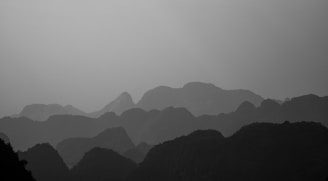 A black and white photo of a mountain range