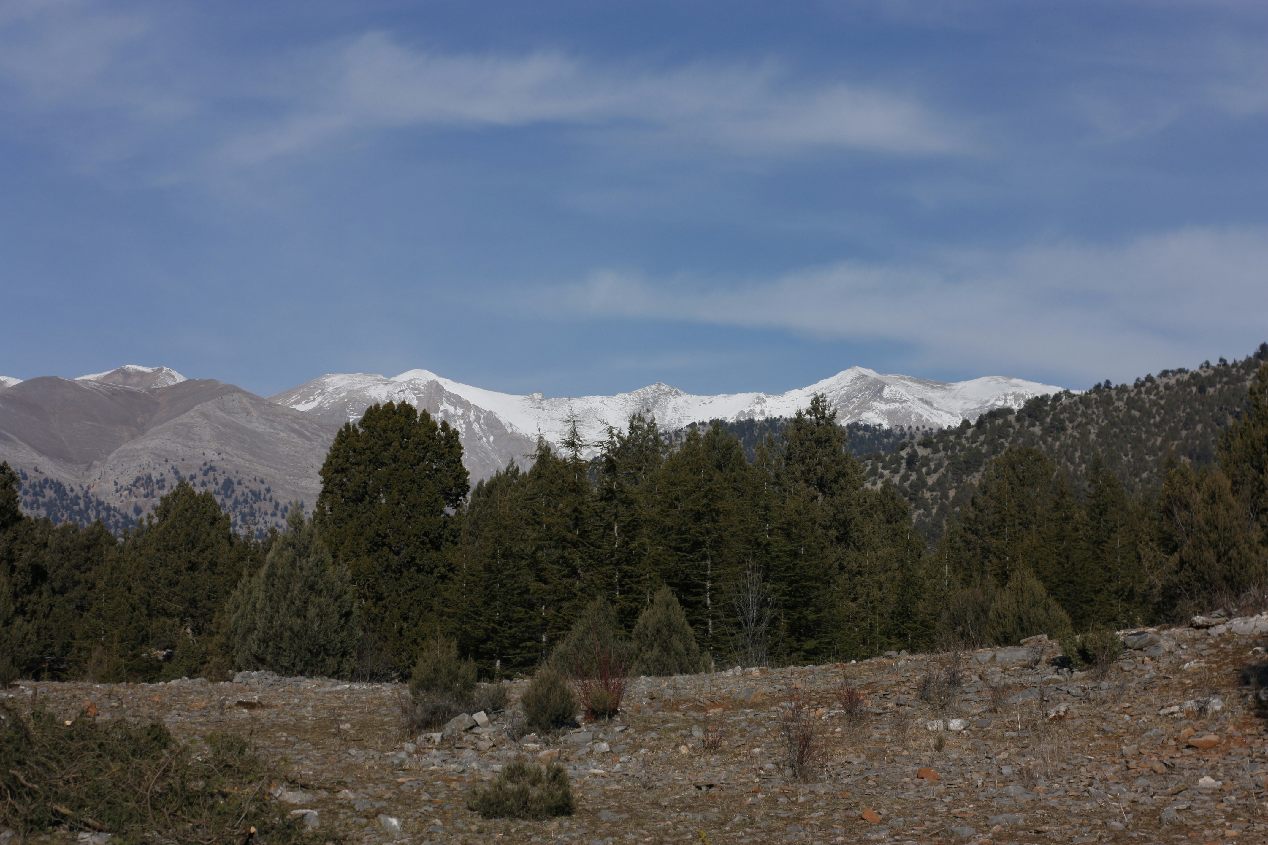 A view of a mountain range from a distance