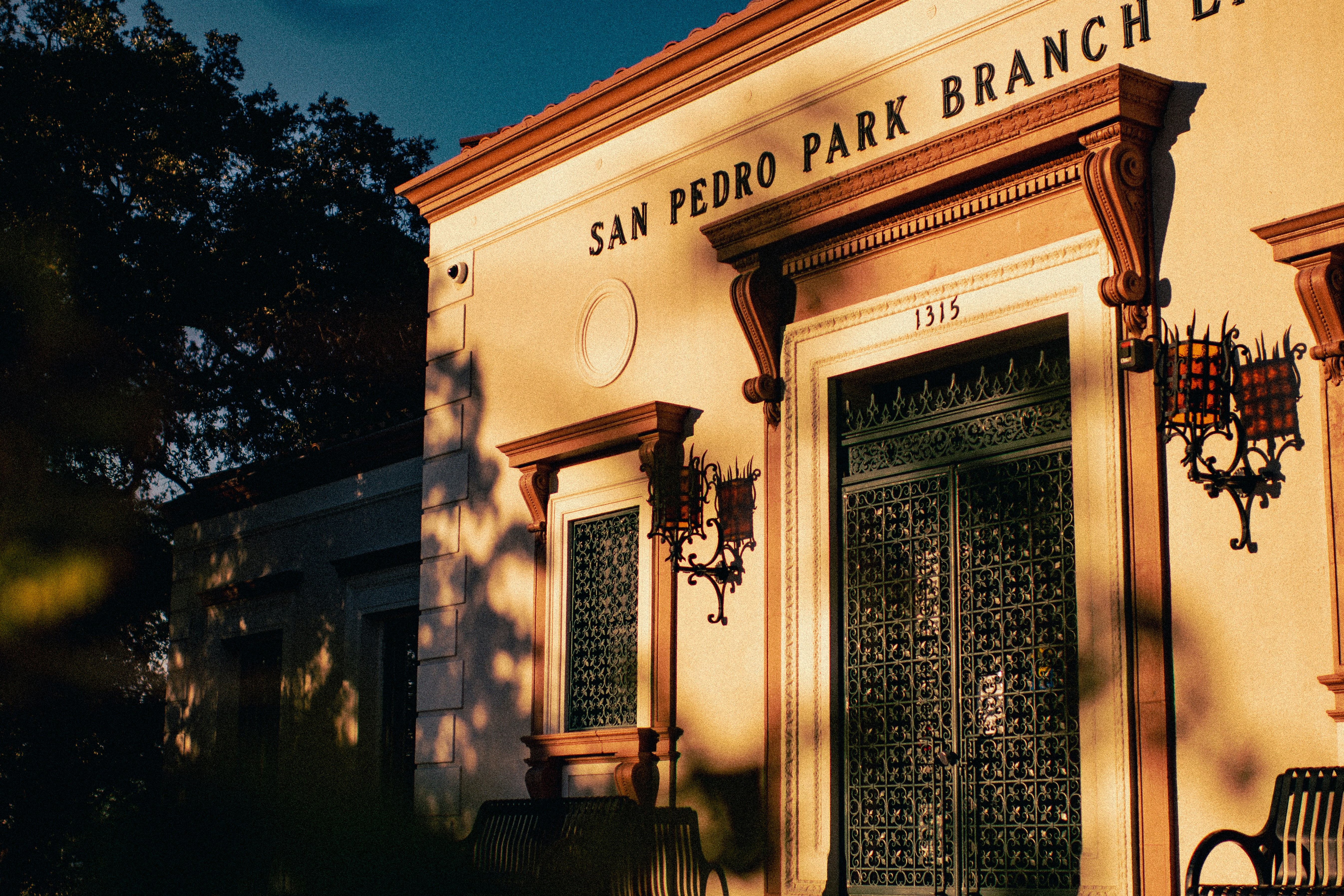 A building with a bench in front of it