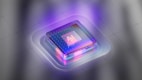 A square object with a purple light coming out of it
