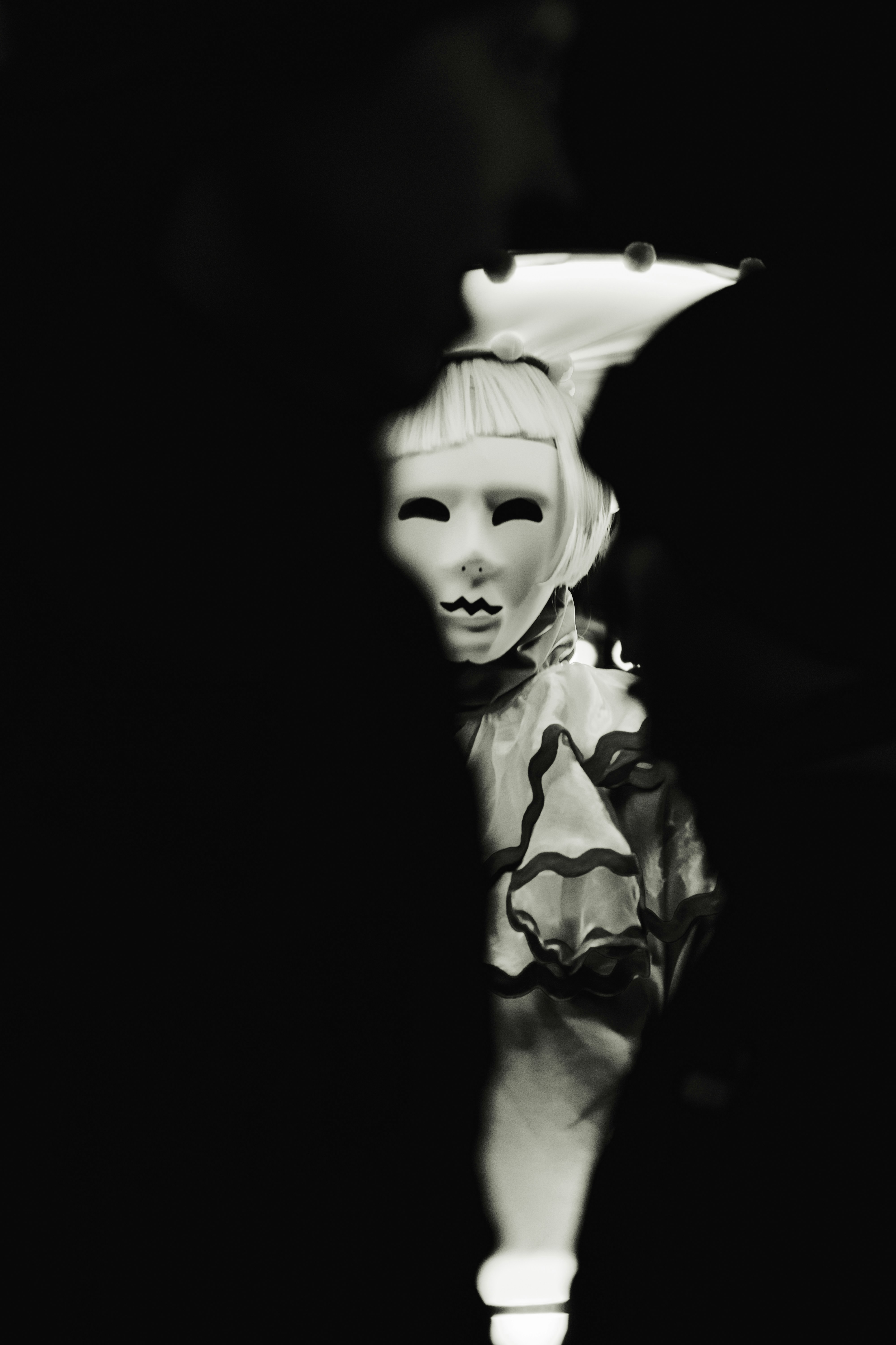 A black and white photo of a mannequin