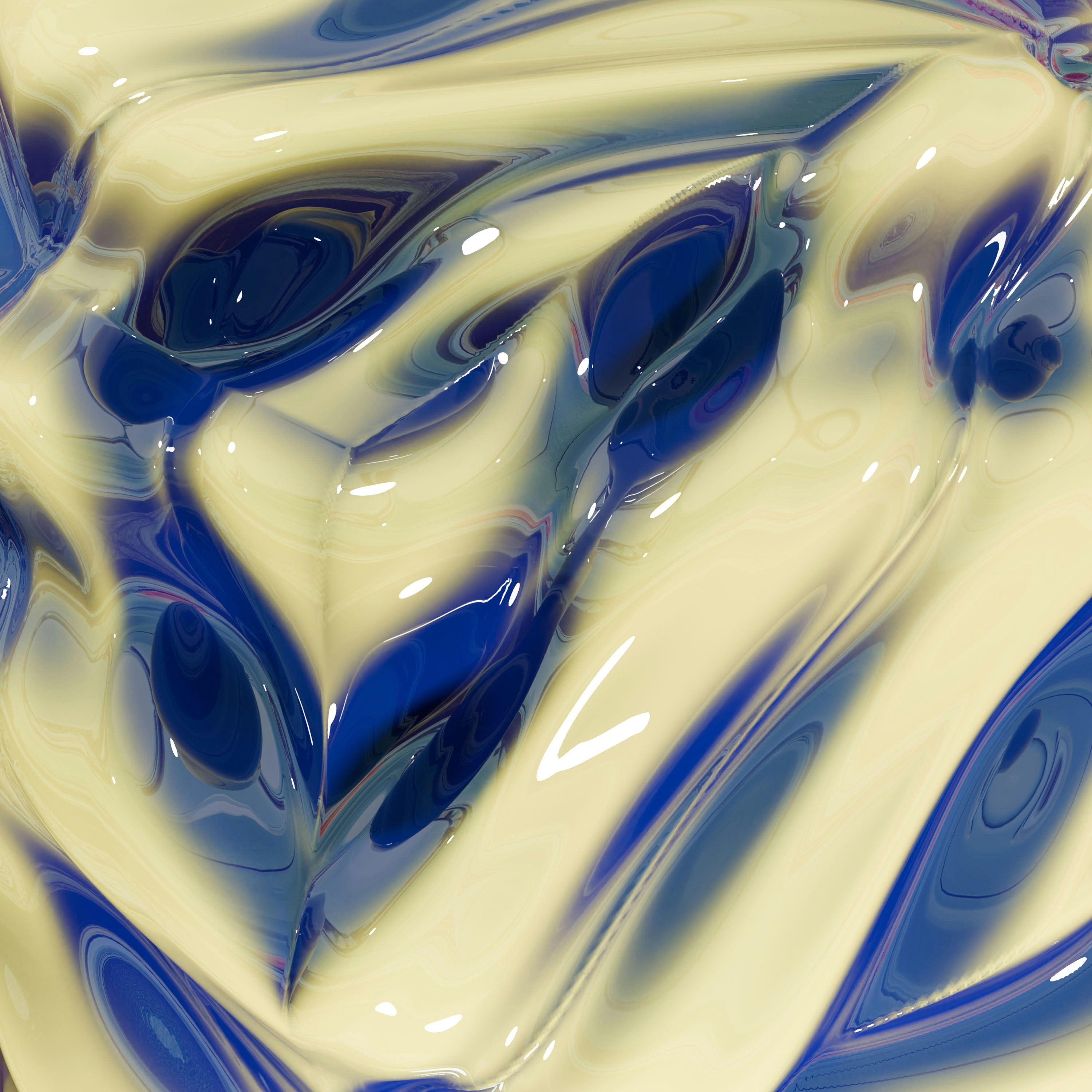 A close up of a blue and white liquid