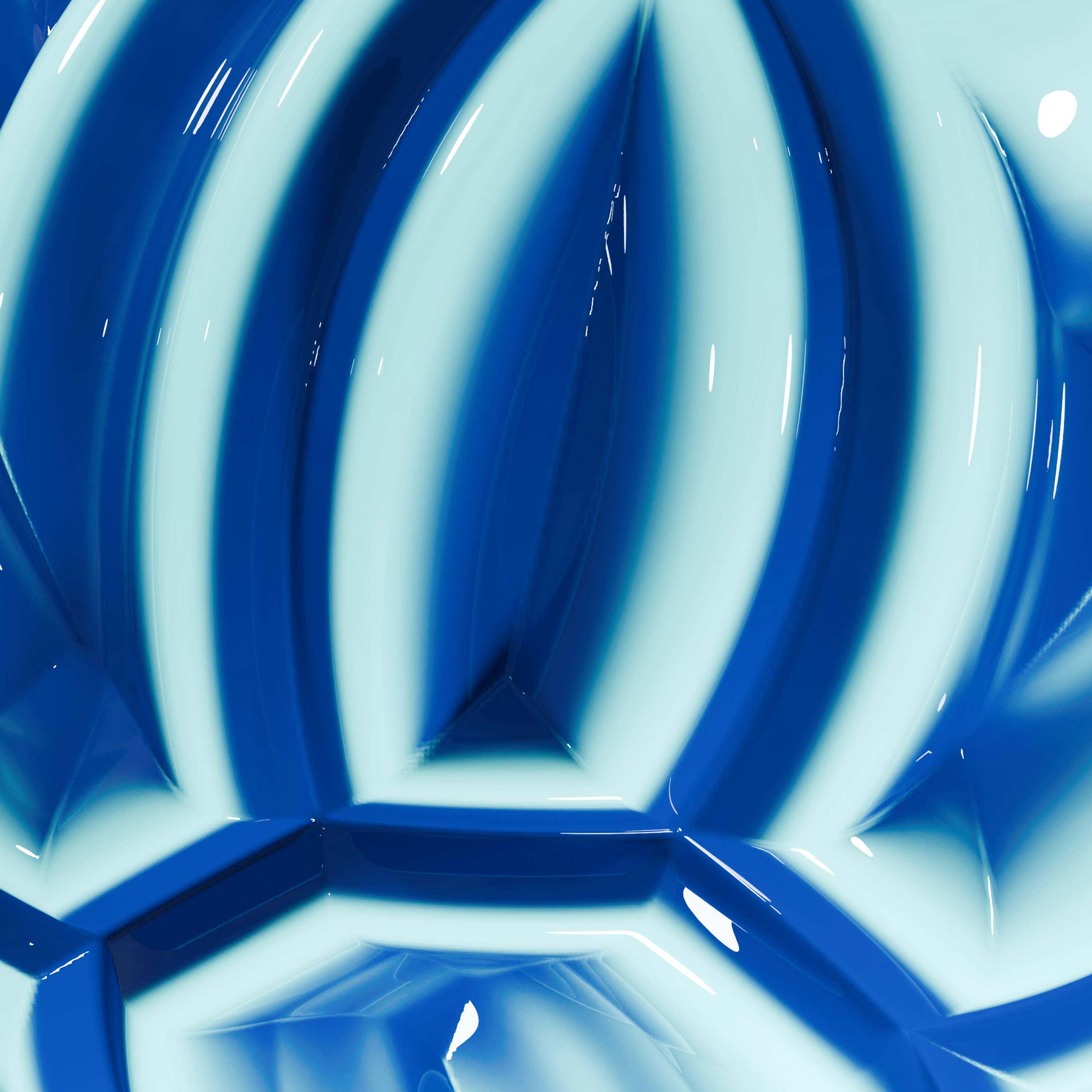 A close up of a blue and white object