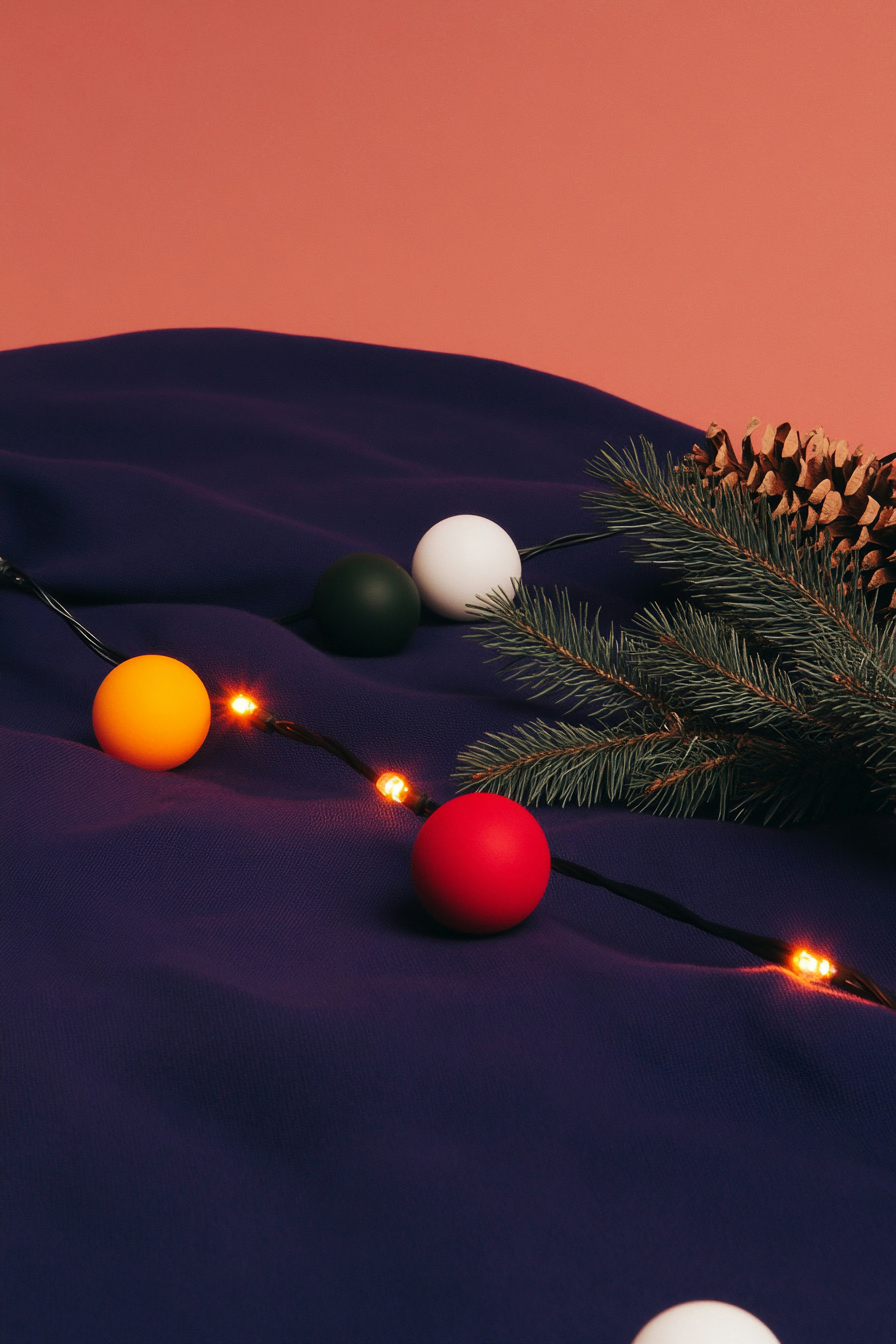 A christmas tree branch with lights on it