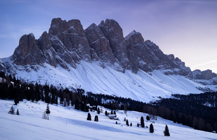 Dolomite snow peaks at dawn