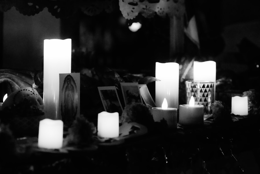 Traditional Mexican ofrenda with multiple levels and decorations