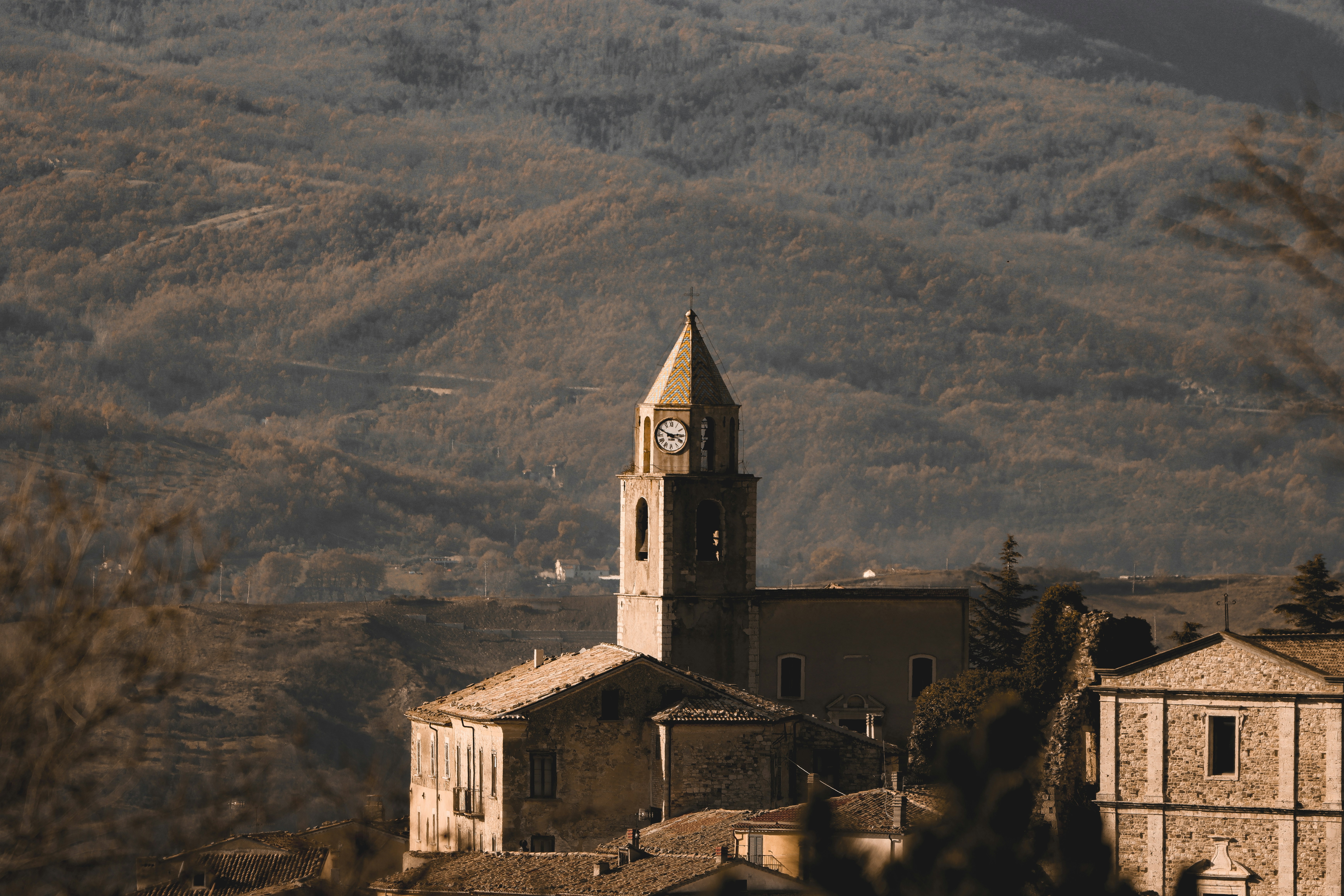 A church in the middle of a mountain range